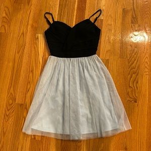 Party Dress. Black bodice with blue sparked skirt